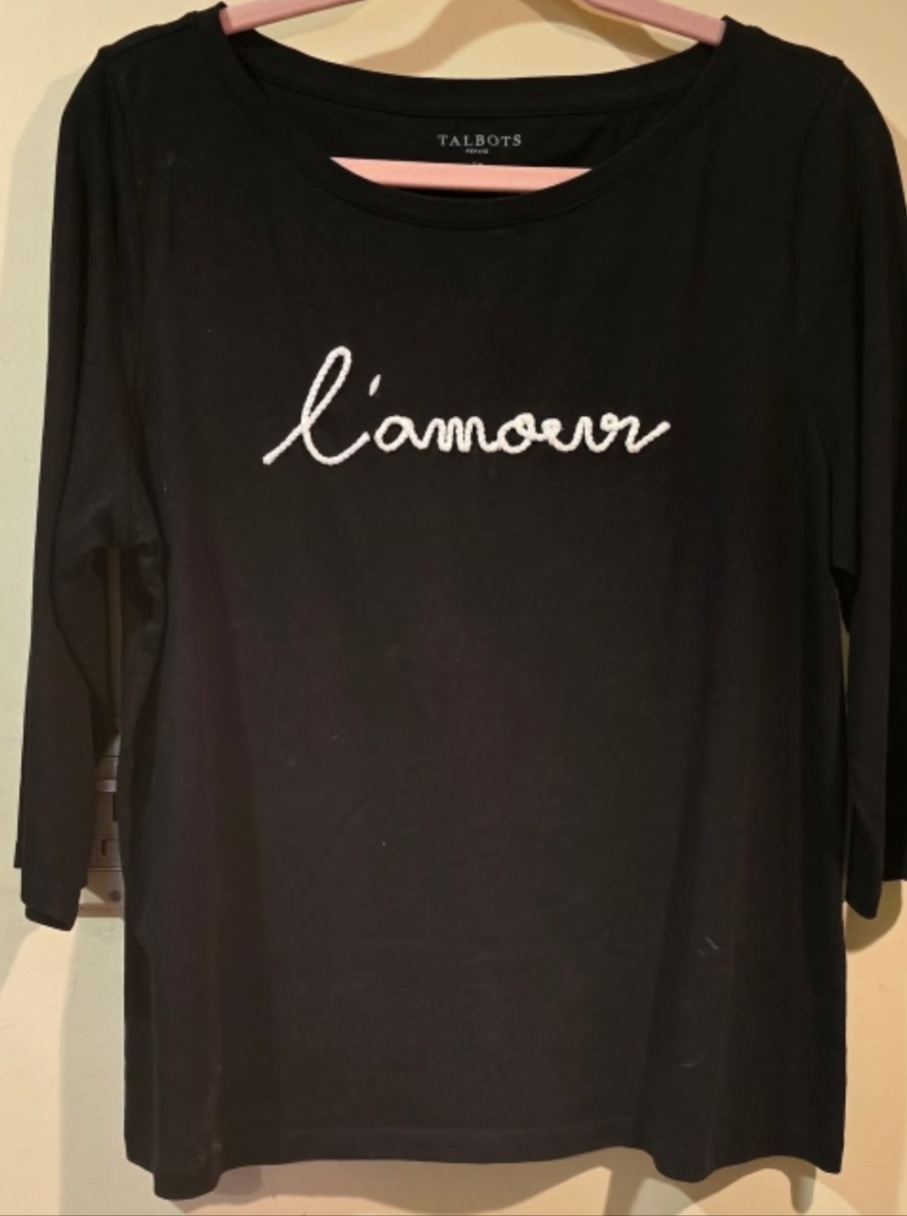Talbots LP 'L'amour' Embroidered Black Top